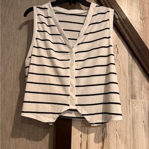 SHEIN Black and White Striped Sleeveless Button-Down Shirt